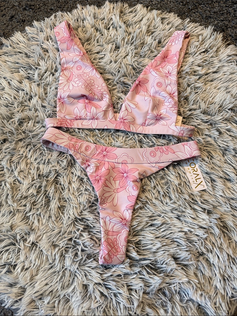 Pink Floral V-Neck Bikini Set